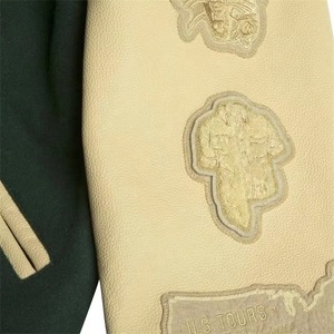 Chaqueta Universitaria Personalizada para Hombre, 100% Lana, Mangas de Cuero, Logotipo Bordado, Estilo Holgado, con Ribete a Rayas, Estilo Béisbol Universitario - Product Image 3