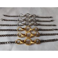 Bracelet unisexe élégant et luxueux bicolore en vermeil, 7 pouces, avec maillons en laiton plaqué rhodium et diamants pavés en argent sterling, style classique