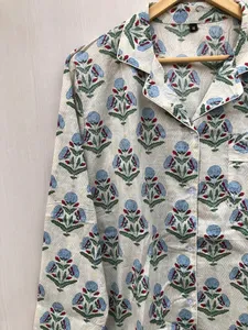 Conjunto de pijamas con estampado de bloques indios, ropa de noche de algodón puro Floral, traje de noche de verano suave, regalo perfecto para ella - Product Image 3
