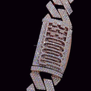 Cadena de diamante de moissanita de eslabón cubano de 26mm personalizada de alta calidad, cadena de diamante de Hip Hop chapada en oro rosa - Product Image 3