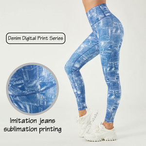 Custom denim design printed breathable <b>leggings</b> for women OEM logo stretch fabric perfect for gymwear events and team promotions - Product Image 3
