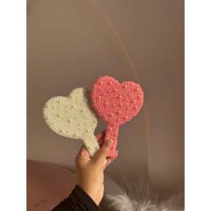 Compact Lighted Makeup <b>Mirror</b> Pearl Heart Design Double-Sided Foldable Hand <b>Mirror</b> - Product Image 3