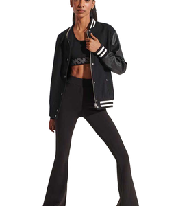 Chaqueta Universitaria de Lana Vintage de Nueva Llegada para Mujer, Diseño de Color con Parches de Cuero Genuino - Product Image 3