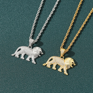 Collar con Colgante de León Chapado en Oro de 18k, Estilo Hiphop, con Diamantes de Imitación 5A CZ, Logotipo Personalizado, para Hombre - Product Image 3