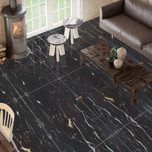 Carreaux de sol en porcelaine émaillée polie au design moderne 600X1200MM High Glossy Luxury Living Interiors Antique Black - Product Image 1