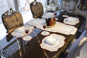 Serviette Brodée Classique Bordure Rouge | 40x40 cm | Résistant aux Taches - Product Image 6