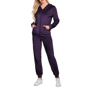 Conjunto de dos piezas con capucha y pantalones de chándal de terciopelo, ropa de calle Nueva al por mayor, conjunto de sudaderas con cremallera para mujer - Product Image 1