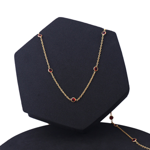 Joyería de mujer delicado collar de piedras preciosas de cuarzo rojo Ajuste de bisel chapado en oro Multi Estación cadena de cable de doble capa joyería - Product Image 3