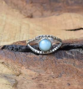 Anillo de promesa de piedras preciosas Larimar, anillo hecho a mano de estilo bohemio, joyería de plata de ley 925 sólida, anillo de sello de Plata de Ley 925, joyería - Product Image 4