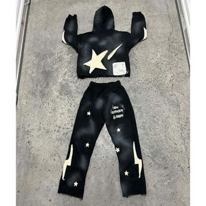 2025 bonne qualité 2 pièces ensemble DTG impression Logo personnalisé Vintage lavage pull à capuche hommes 100% coton survêtement lourd - Product Image 4