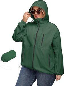 Chaqueta Cortavientos con Capucha de Lona Verde Sólida, Unisex, Talla Grande, Cierre Frontal con Cremallera, Impermeable, Transpirable, Estilo Urbano, Verano - Product Image 3