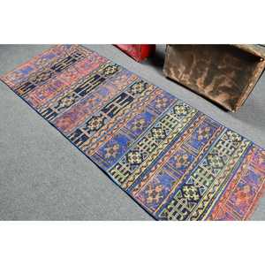 Alfombra de 2.8x7.3 pies, Alfombra Turca Vintage, Alfombra de Lana Azul con Diseño de Patchwork - Product Image 4