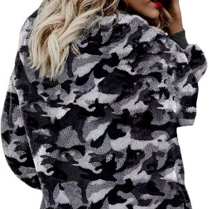 Sudadera con capucha holgada informal cálida y borrosa bordada a la moda para mujer 2023 con bolsillos prendas de vestir exteriores de invierno - Product Image 1