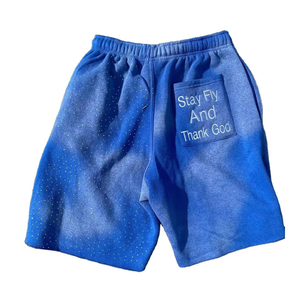 Custom <b>Men's</b> High Quality 100% Cotton Sun fade Acid Wash <b>Shorts</b> with Distress Embroidery Streetwear Style Applique <b>Patches</b> <b>Short</b> - Product Image 5