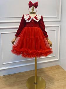 Boutique diseño niñas Rosa tul princesa vestido de fiesta de alta calidad manga larga lazo nudo cumpleaños vestido Halter modelo número nuevo - Product Image 4