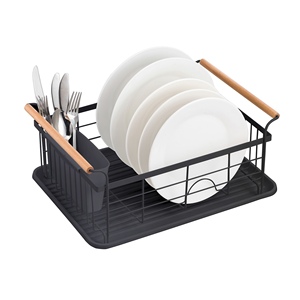 Scolapiatti, design industriale, legno e acciaio, ELIE, nero opaco - Product Image 2