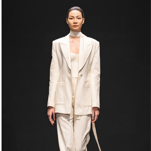 Blazers de alta calidad para mujer EMI SAND JACQUARD BLAZER corte recto manga larga arena Jacquard Casual ropa de mujer - Product Image 4