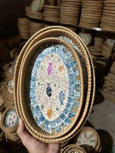 Vente en gros de plateau en rotin de nacre de forme ronde avec vadrouille en rotin fabriqué à la main fabriqué à partir du Vietnam - Product Image 4