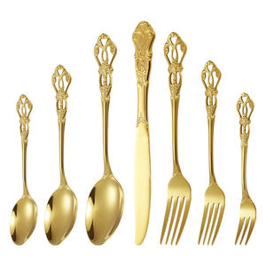 Prix usine Vintage Royal luxe couverts couverts ensemble brillant miroir polonais fantaisie vaisselle or cuillère ensemble - Product Image 1