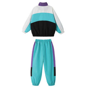 Custom Kids Vibrant Color Block Multi Panel Full Zip Up Patchwork Windbreaker Jacket and Matching Pants Outfit Two Piece Set - Product Image 4