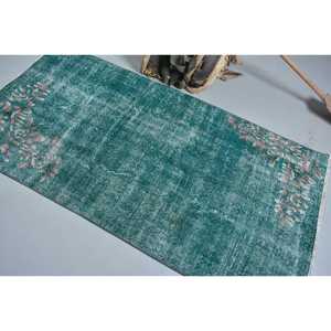 พรมวินเทจตุรกี ขนาด 3.4x6.5 ฟุต (104x198 ซม.) สีเขียวชมพูขอบลาย - Product Image 4