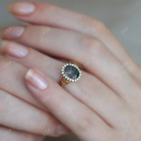 Cincin Bunga Vintage Berlapis Emas Rose Gold 18K dengan Batu Safir Hijau Oval 2CT, Perhiasan Pertunangan Janji Klasik untuk Pernikahan