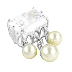 Pendentif en forme de cœur en acier inoxydable avec zircone cubique et perle - Product Image 3