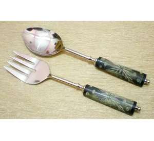 ชุดเสริฟสลัดสแตนเลสด้ามจับแตรเครื่องมือสลัดผักช้อนส้อมชุดอาหารเย็น - Product Image 3