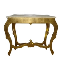 Mesa de Consola de Lujo Estilo Antiguo con Hoja de Oro y Tapa de Mármol, Mesa de Entrada Tallada a Mano para Muebles de Hogar Estilo Francés