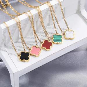 ดร. สร้อยคอจี้รูปใบโคลเวอร์สี่แฉกชุบทอง 18K สแตนเลส ขายส่ง เครื่องประดับเรียบง่ายนำโชคสำหรับผู้หญิง - Product Image 6