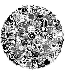 Minimalist Custom Black White PVC <b>Stickers</b> | Waterproof Die Cut <b>Cartoon</b> Eco-Friendly <b>Stickers</b> 100pcs for Kids Decor Packaging - Product Image 1