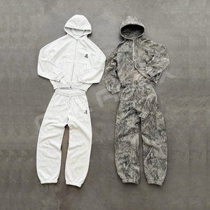 Survêtement de haute qualité avec impression personnalisée, polyester/coton, tissu éponge français, ourlet brut, coupe et couture surdimensionnées, sweat-shirt et pantalon de survêtement - Product Image 1