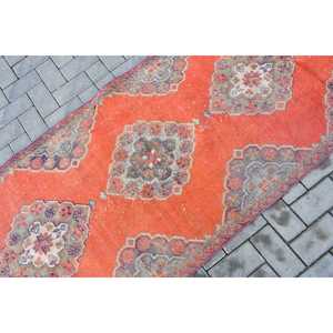 Turkish <b>Runner</b> Rug 3.1x10.2 ft, <b>Red</b> Blue Floral Rug Wool - Product Image 5