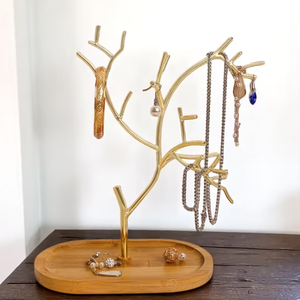 Super qualité à prix raisonnable Cintre à bijoux en fer avec base en bois pour une capacité de stockage supplémentaire pour garder les bijoux visibles et faciles - Product Image 1