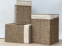 Paniers de rangement écologiques en bambou, jonc de mer, rotin et jacinthe tressés à la main, avec poignées, forme carrée, usage polyvalent - LTL