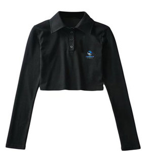 Solid Color Ladies Summer Casual for Collar Crop Top High Waist Polyester/Cotton Breathable <b>Jersey</b> Fabric Short Sleeve - Product Image 1