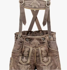 Ladies Bavarian Festival Lederhosen Authentic Embroidered <b>Suspender</b> Leather Shorts Decorative Stitching Breathable Solid Design - Product Image 4