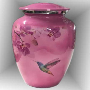 Pink Aluminium Adult Hummingbird Cremation Urn for Human Ashes Free <b>Velvet</b> <b>Bag</b> Memorial Metal adult Urn and Keepsake - Product Image 1