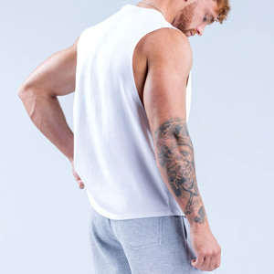 <b>Top</b> Quality Custom Of <b>White</b> Oversized <b>Men</b> Running <b>Tank</b> <b>Tops</b> Cotton Breathable Dropped Armhole & Shoulder Gym Stringer <b>For</b> <b>Men</b> - Product Image 2
