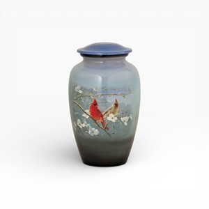 Petite urne funéraire en laiton avec motif d'oiseau gravé en bleu pour le stockage compact des cendres commémoratives - Product Image 6