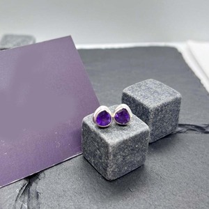 Pendientes de Plata de Ley con Gema de Amatista, Estilo Boho, Hechos a Mano, para Mujer, Regalo de Fiesta, Chapados en Platino - Product Image 5