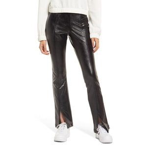 OEM Custom Logo Fashion High Waist Bottom Slit Skinny <b>Trousers</b> Women's <b>Leather</b> Pants Customized Women Skinny Fit <b>Leather</b> Pant's - Product Image 1