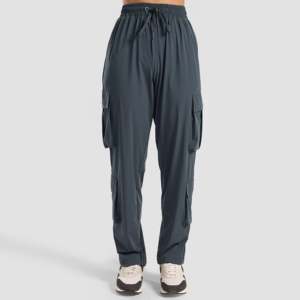 Pantalones Cargo Archivo Gris Oscuro Transpirables de Cintura Media con Frente Plano, Ajuste Regular, Sin Lavado, para la Temporada de Otoño - Product Image 2