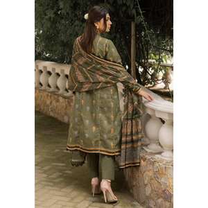 Traje Salwar Kameez de Algodón Khaddar Estampado a Rayas de 3 Piezas Sin Coser, Estilo Casual Pakistaní Indio K-52081, Largo hasta el Suelo, Ajuste Holgado - Product Image 5