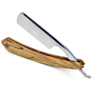 Maquinillas de afeitar de peluquero con mango de madera con gancho para el dedo, afeitadoras de hoja intercambiable única para hombres - Product Image 1