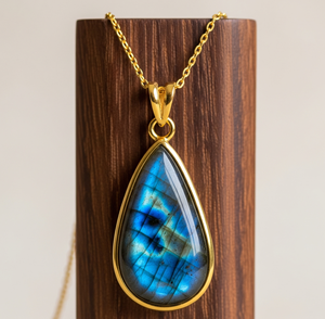 Colgante de lapislázuli natural de estilo bohemio de Plata de Ley 925 al por mayor con cadena delicada chapada en oro de 18K y dijes de moda - Product Image 5