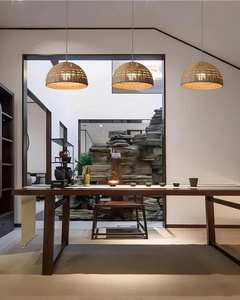 Plafonnier en rotin tissé à la main Boho plafonnier en osier naturel pour salle à manger, cuisine, salon ou décor de restaurant - Product Image 6