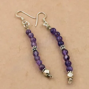 Boucles d'oreilles pendantes en argent 925 avec perles d'améthyste pour femmes - Product Image 2