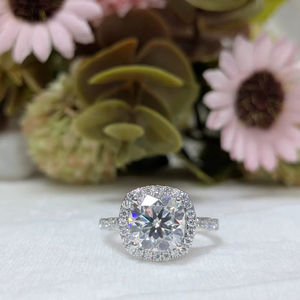 Anillo de compromiso de diamante cultivado en laboratorio con corte de cojín de 3 quilates estilo Vintage oro blanco de 14K sólido con Halo Pave Set joyería - Product Image 1