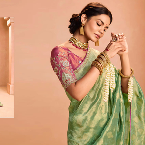 Saree en soie de haute qualité pour femmes, mouchoir en verre souple, bordure brodée, style traditionnel moderne, tenue de fête indienne pour mariage - Product Image 1